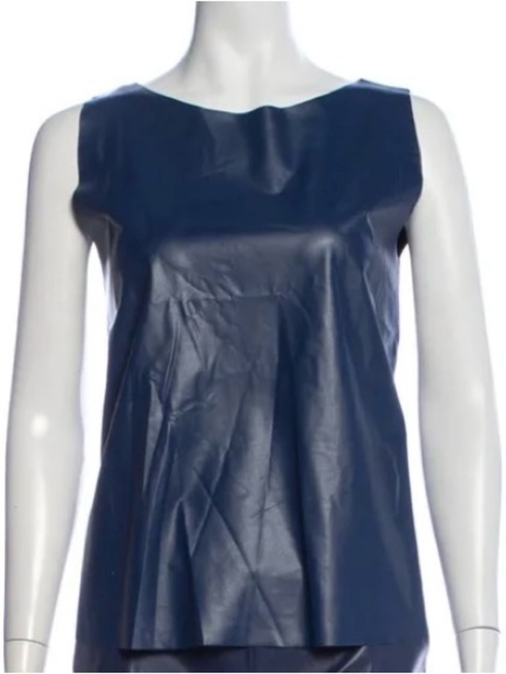Chiara Boni. Faux Leather Sleeveless Vinyl Top. Blue. Size Small.